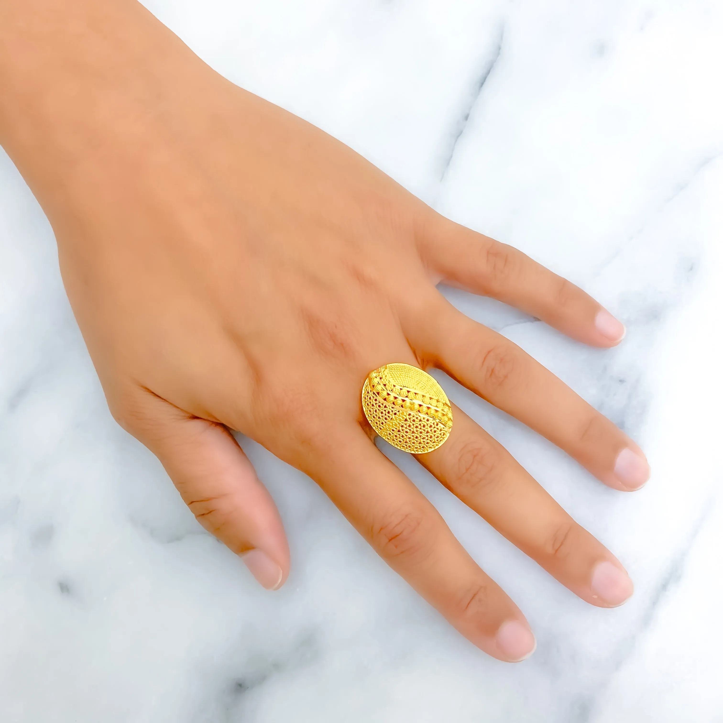 Detailed Sophisticated 22k Gold Semi Statement Ring