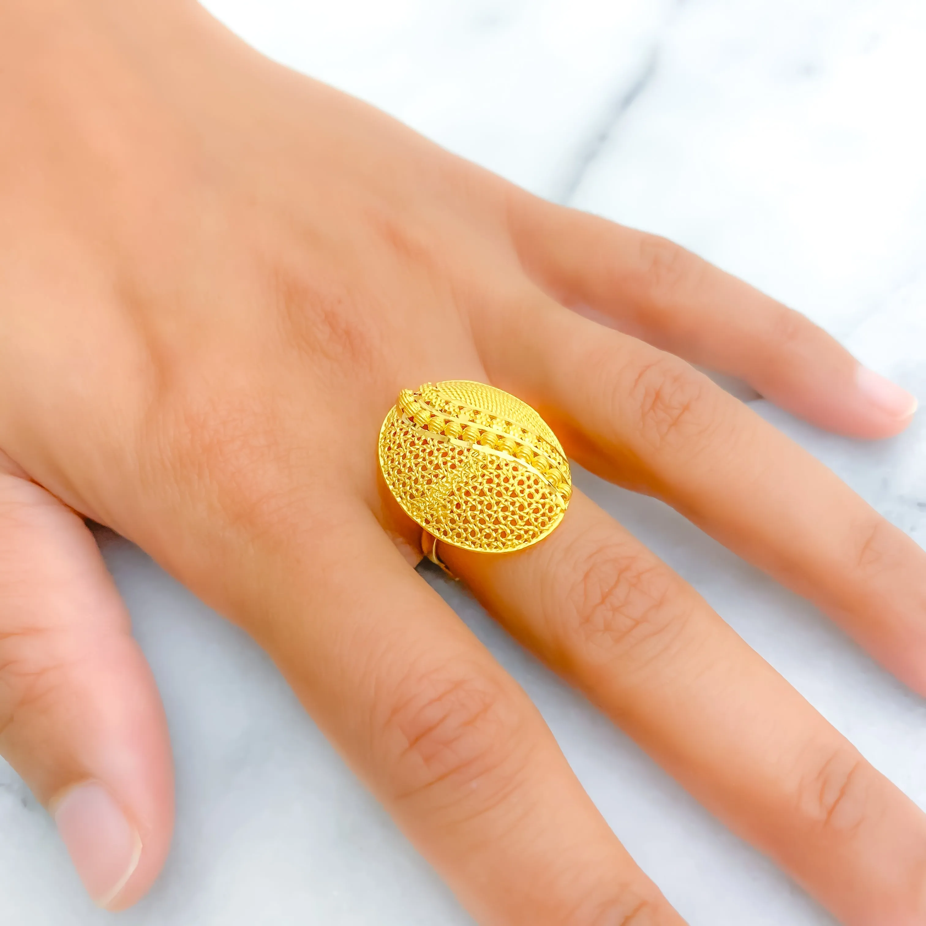Detailed Sophisticated 22k Gold Semi Statement Ring