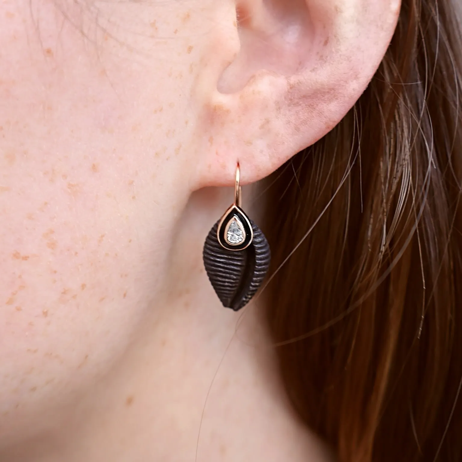 Diamond & Ebony Cowry Earrings