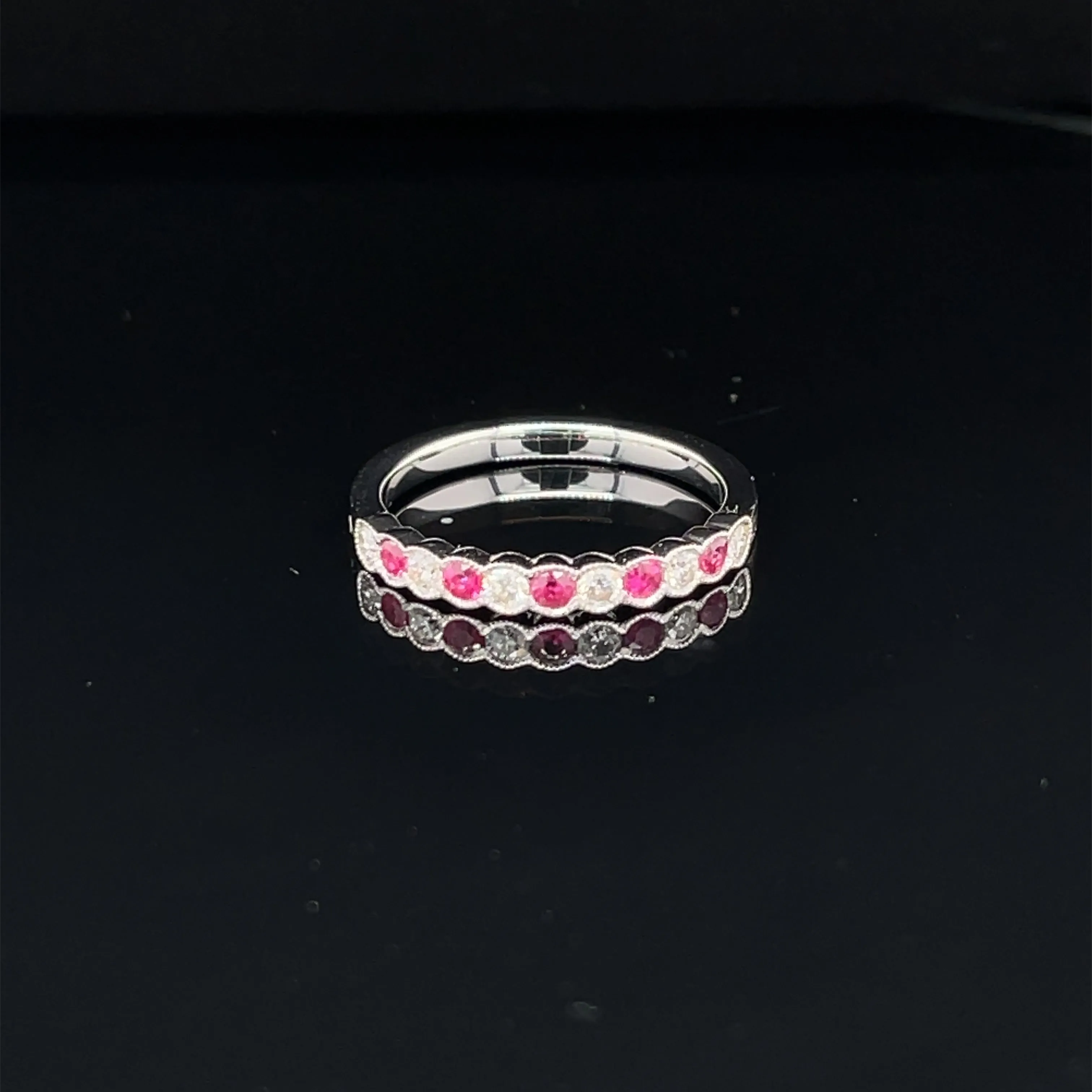 Diamond & Ruby Bubble Bezel Band in 14k White Gold - #153 - YKRO1603R-003