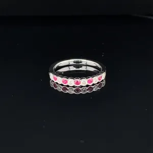 Diamond & Ruby Bubble Bezel Band in 14k White Gold - #153 - YKRO1603R-003