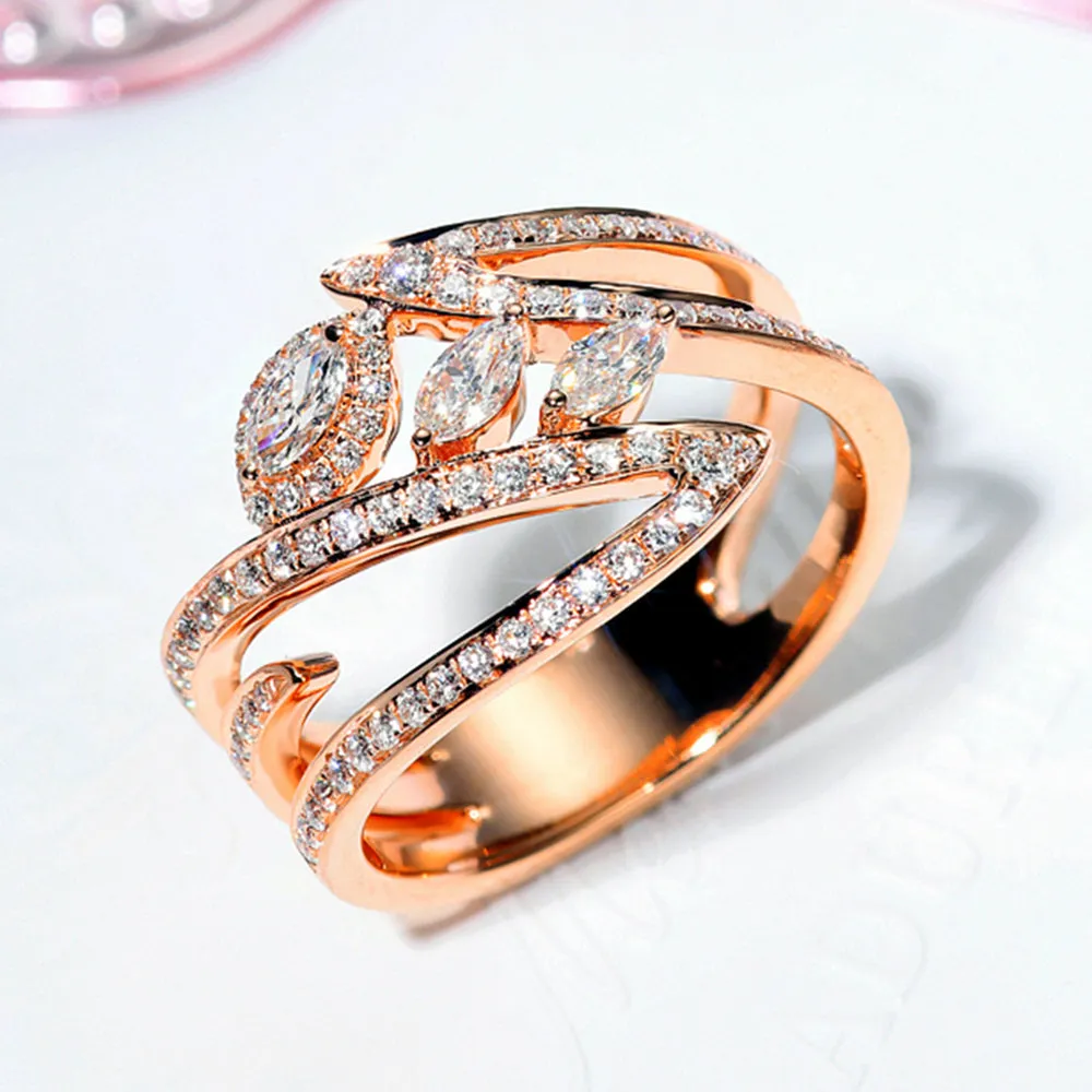 Diamond Bypass Three Eyes Wide Ring