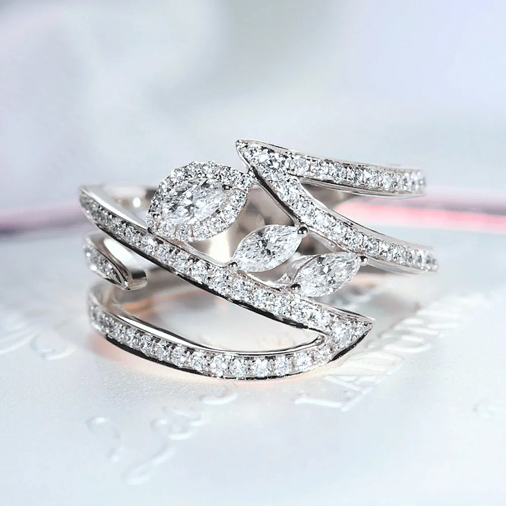 Diamond Bypass Three Eyes Wide Ring