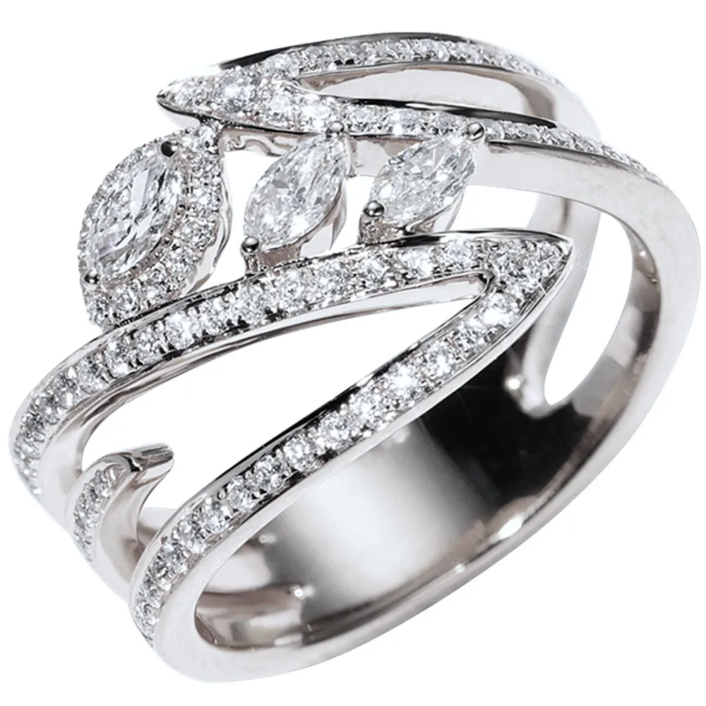 Diamond Bypass Three Eyes Wide Ring