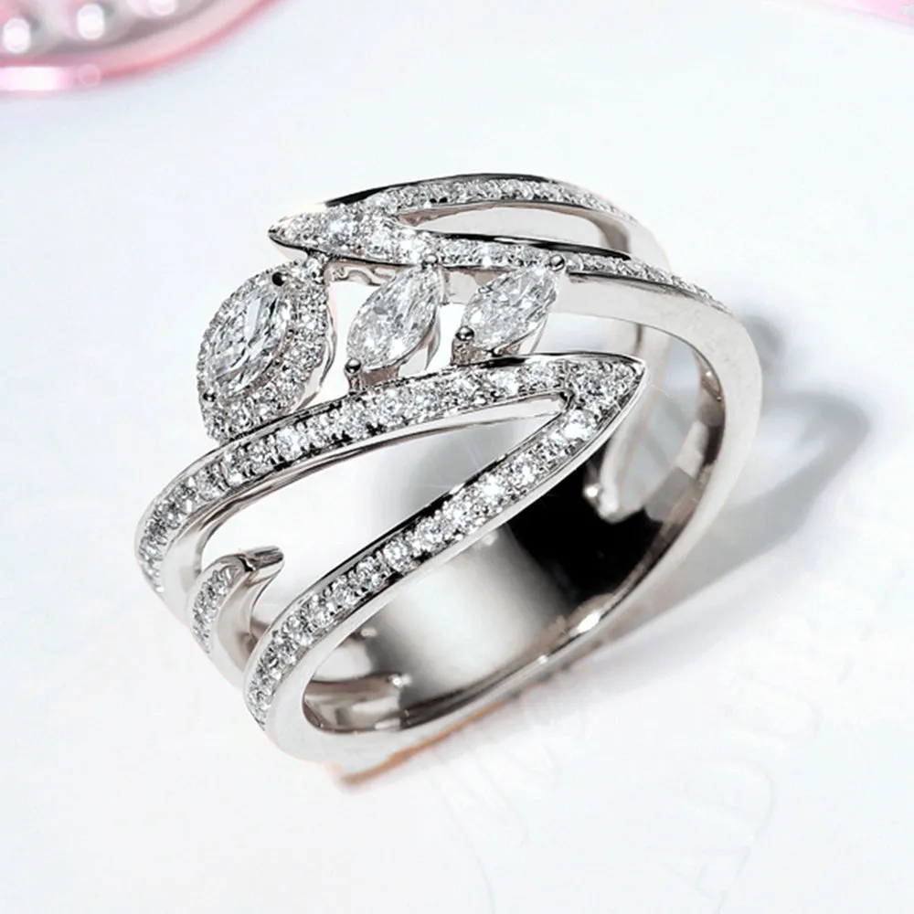 Diamond Bypass Three Eyes Wide Ring