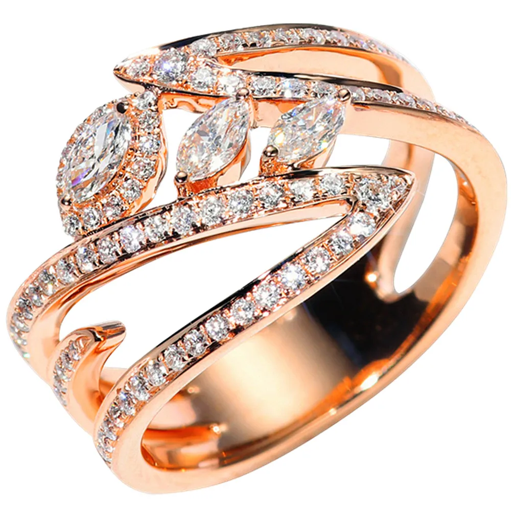 Diamond Bypass Three Eyes Wide Ring
