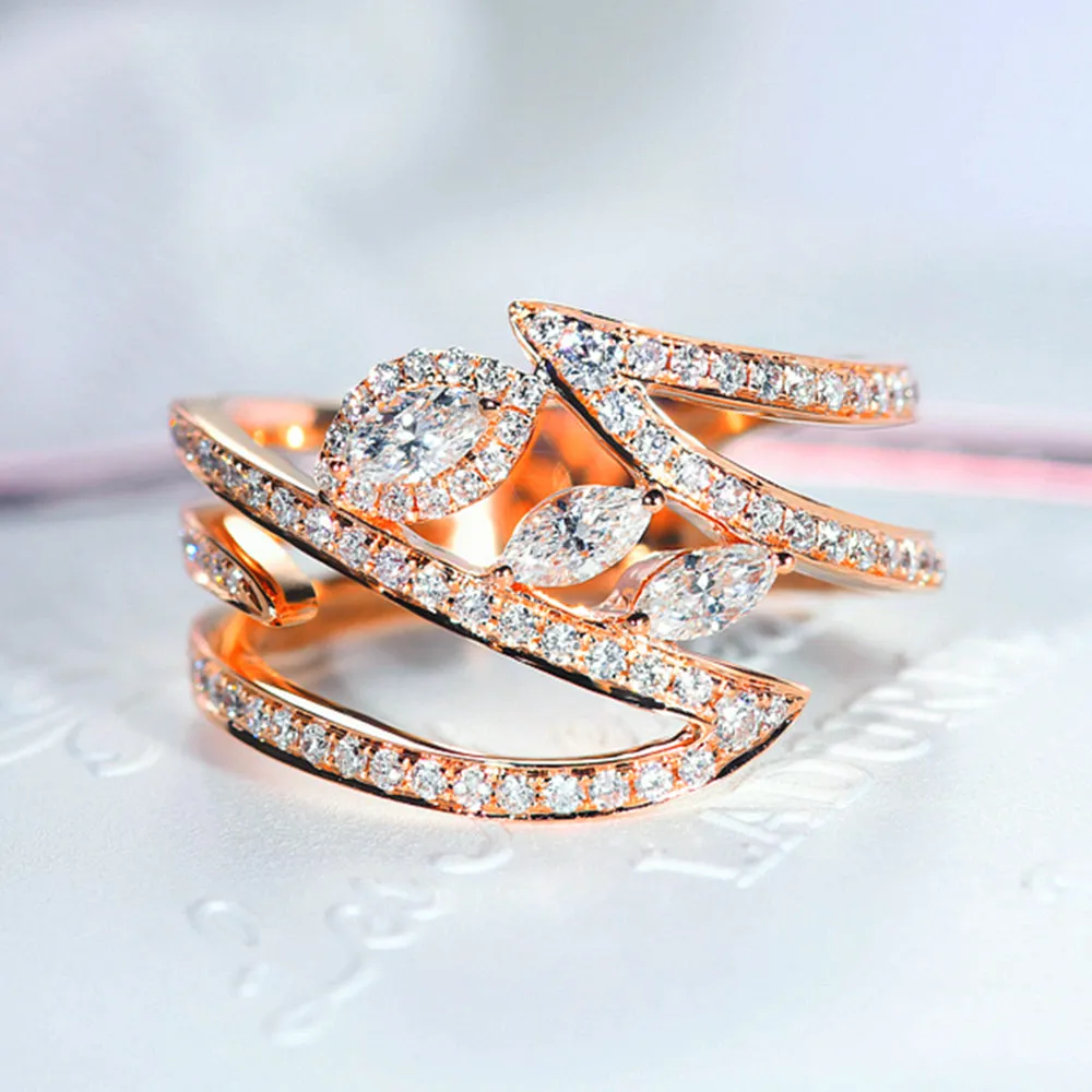 Diamond Bypass Three Eyes Wide Ring
