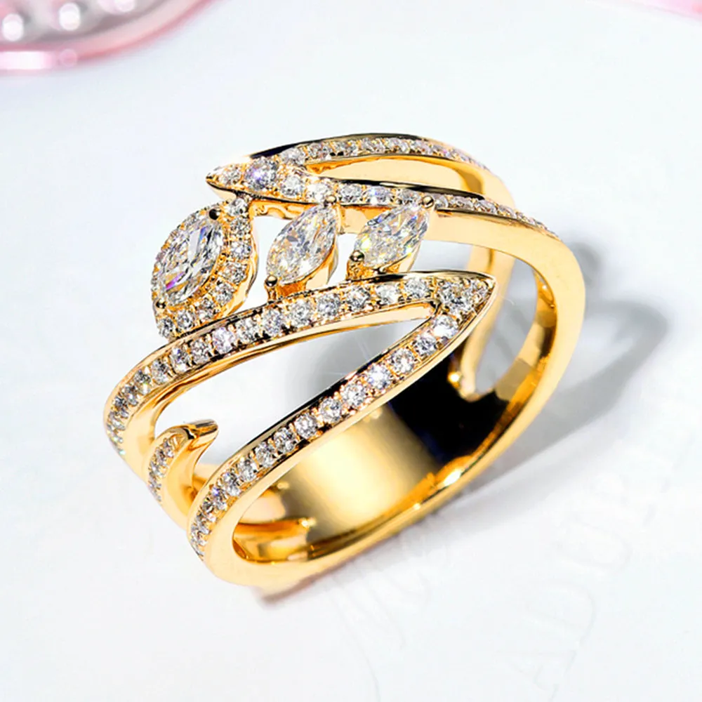 Diamond Bypass Three Eyes Wide Ring