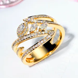 Diamond Bypass Three Eyes Wide Ring