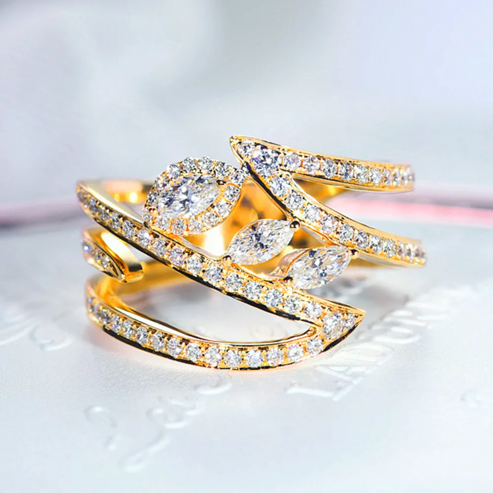 Diamond Bypass Three Eyes Wide Ring
