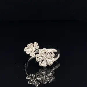 Diamond Double Flower Open Cuff Ring in 18k White Gold - (#93-RGDIA 470420)