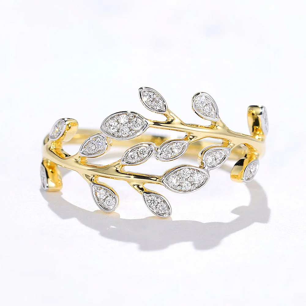 Diamond Leaf Branch Wreath Wrap Ring