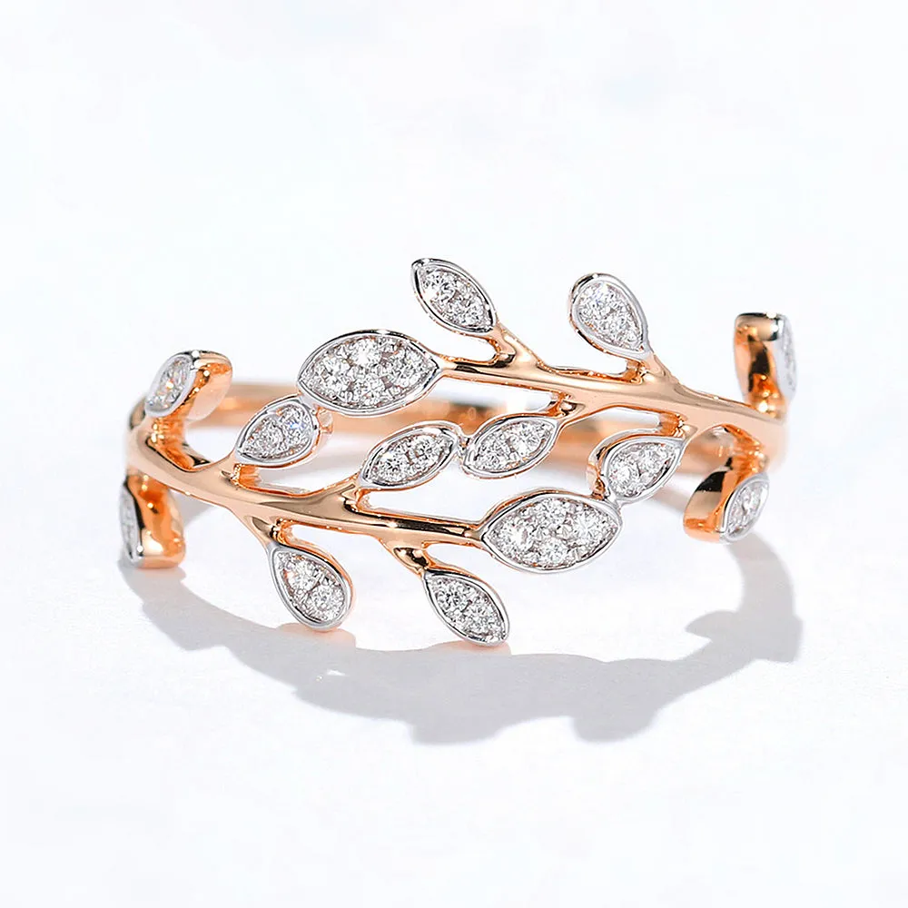 Diamond Leaf Branch Wreath Wrap Ring