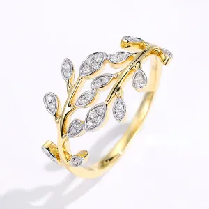 Diamond Leaf Branch Wreath Wrap Ring