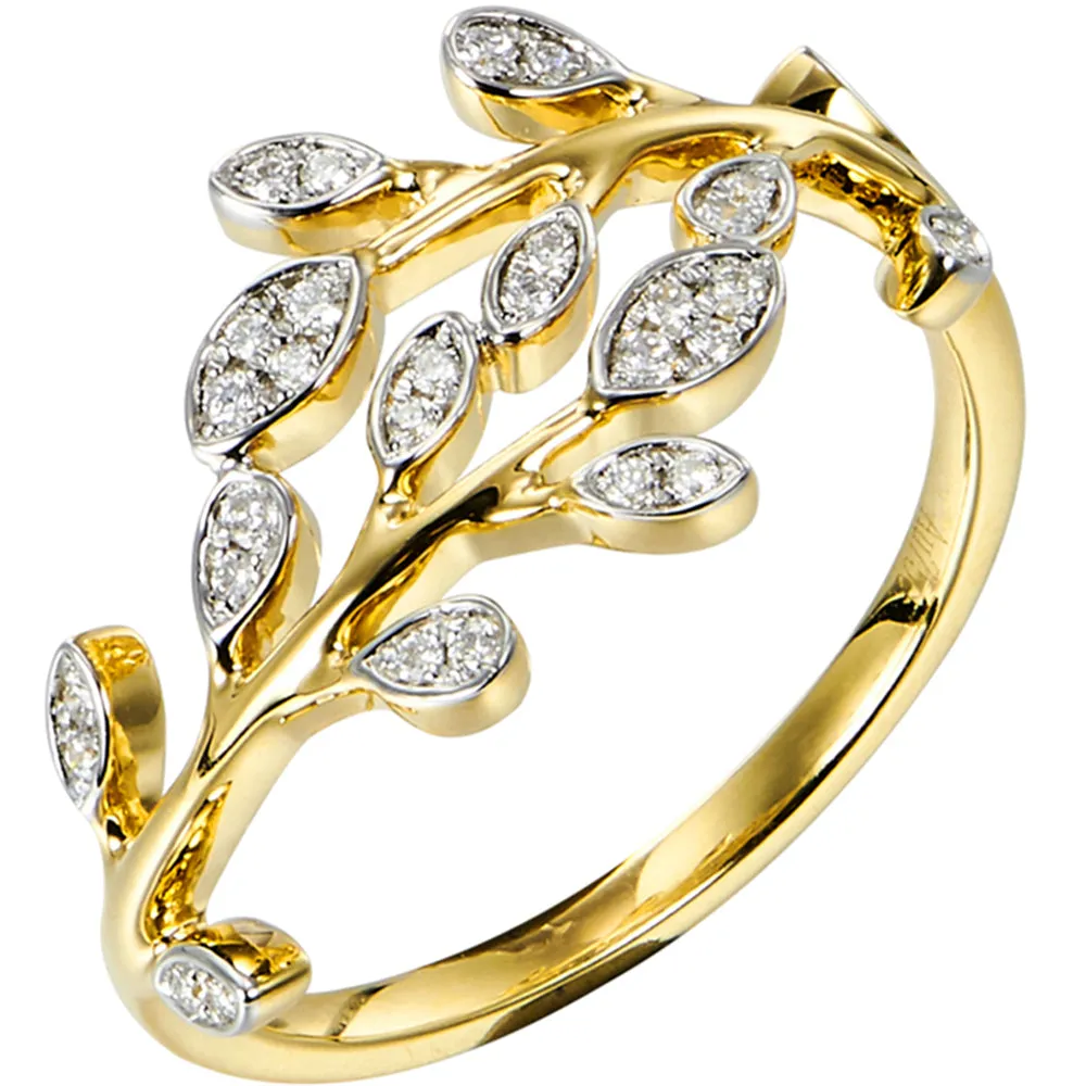 Diamond Leaf Branch Wreath Wrap Ring