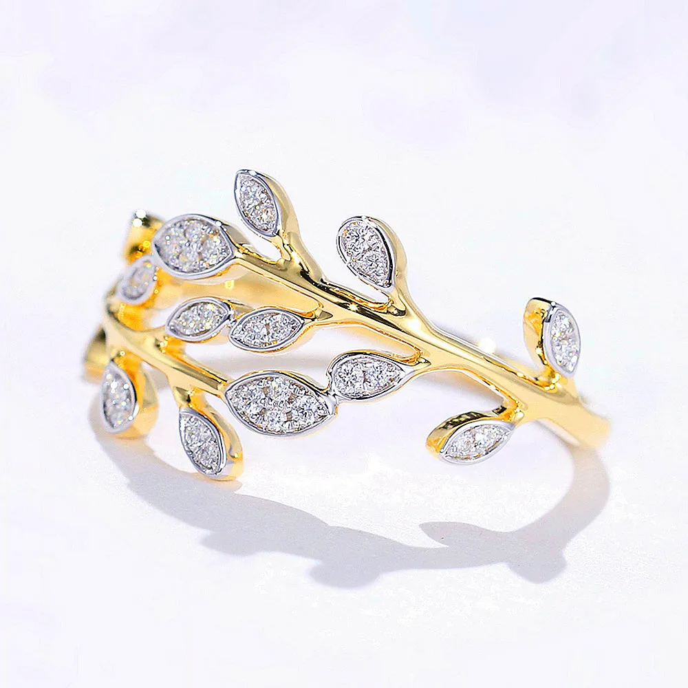 Diamond Leaf Branch Wreath Wrap Ring