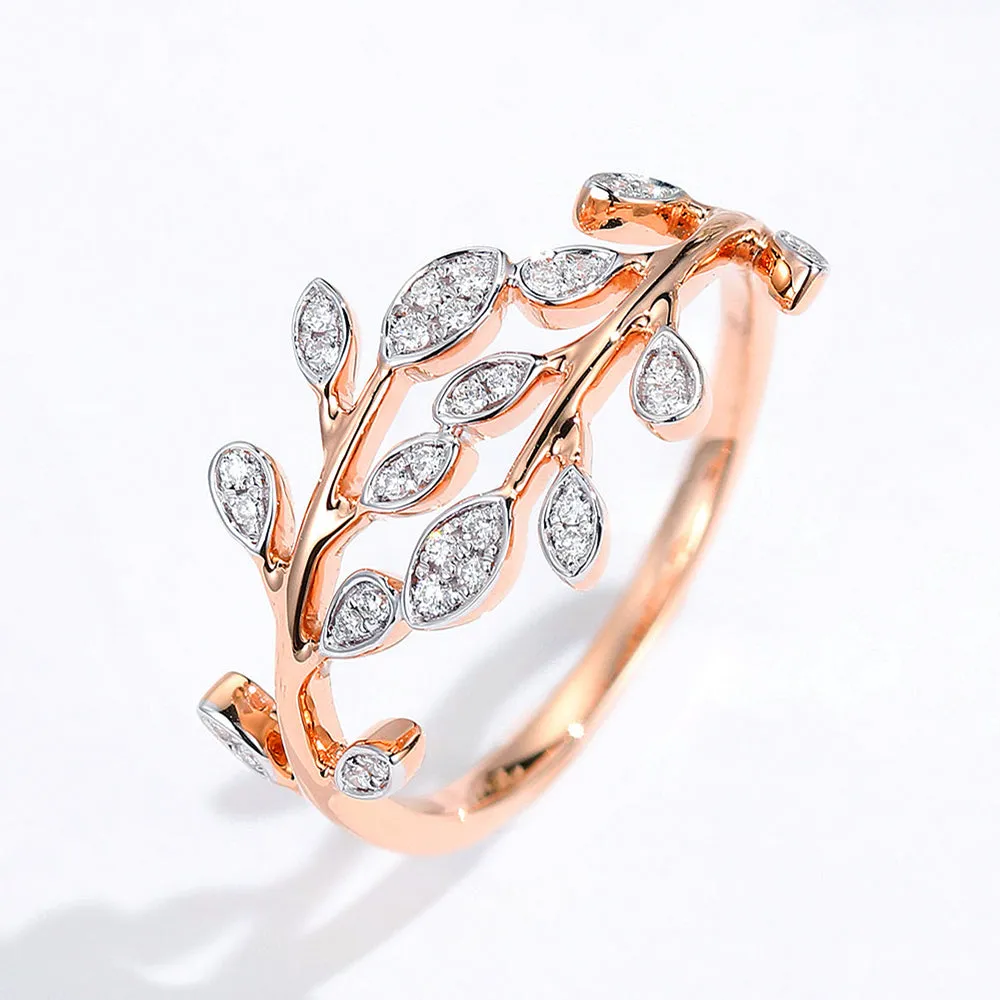 Diamond Leaf Branch Wreath Wrap Ring