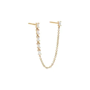 Diamond Multi Baguette Chain Stud Earring 14K