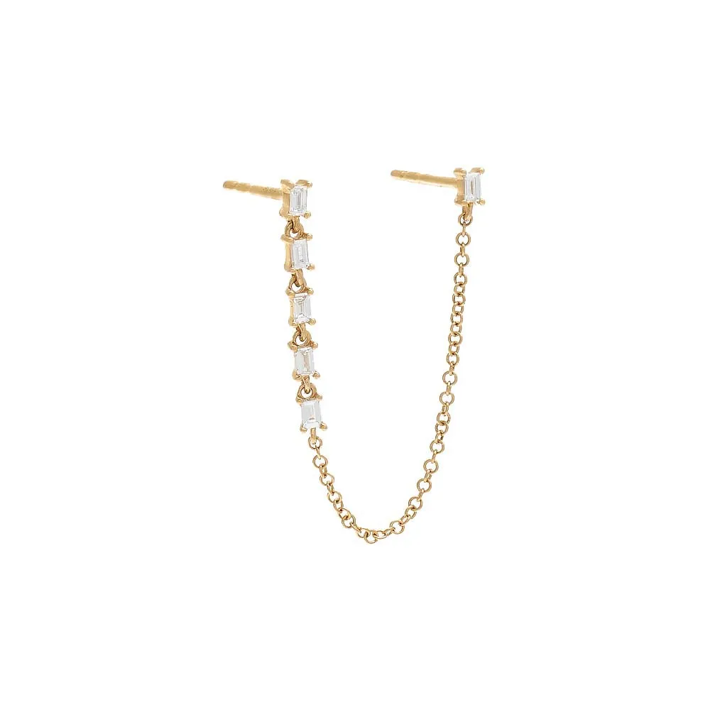 Diamond Multi Baguette Chain Stud Earring 14K