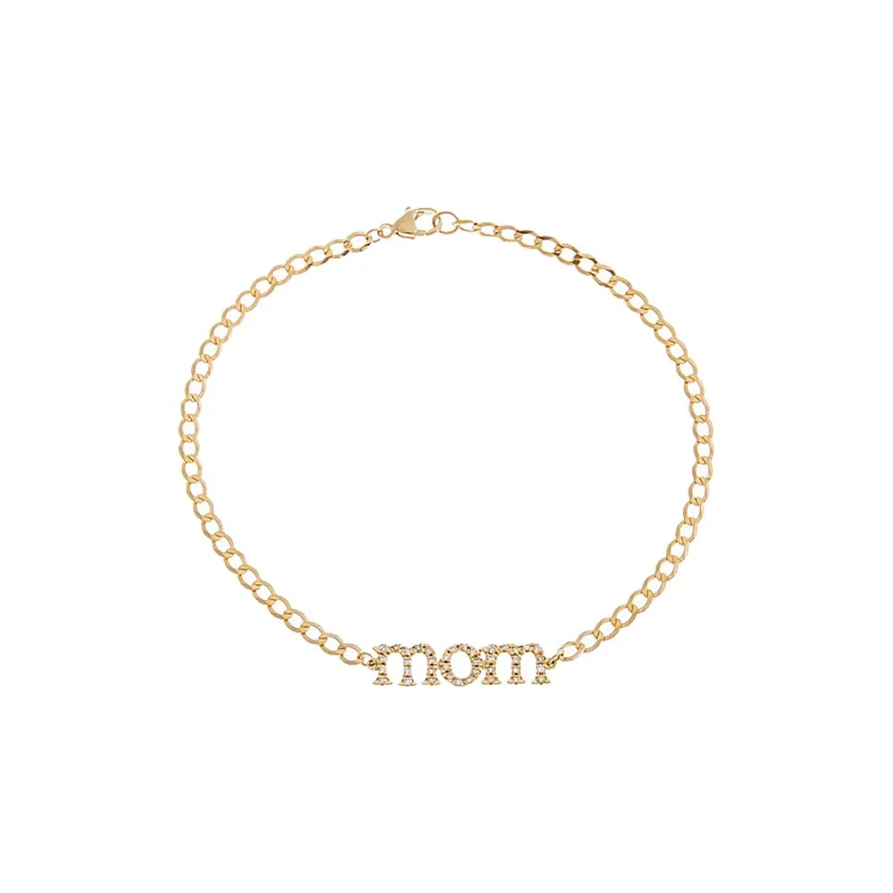 Diamond Pave Mom Lowercase Bracelet 14K