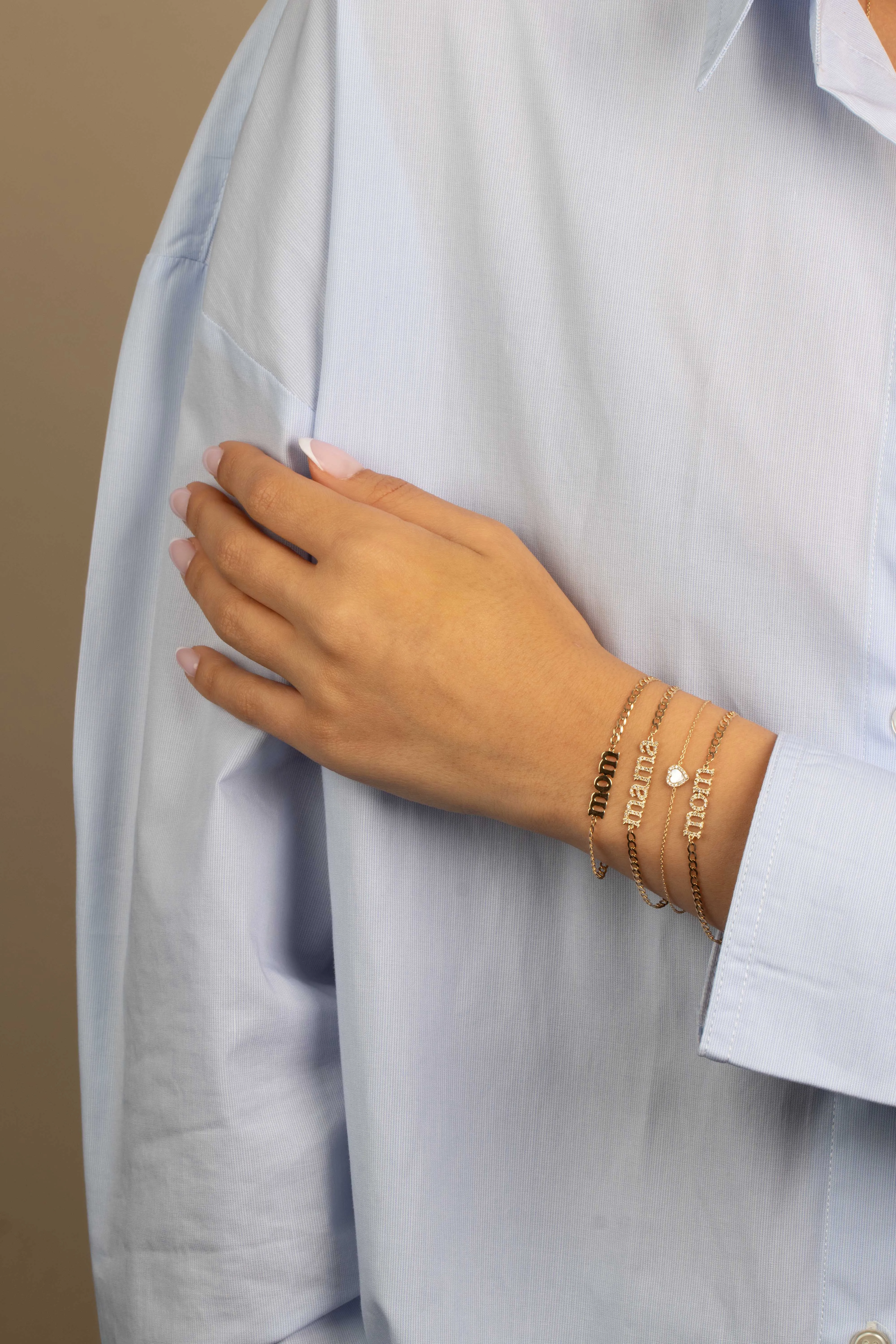 Diamond Pave Mom Lowercase Bracelet 14K