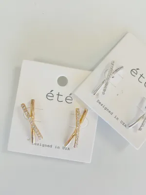 Diamond Paved Crossbar Earrings