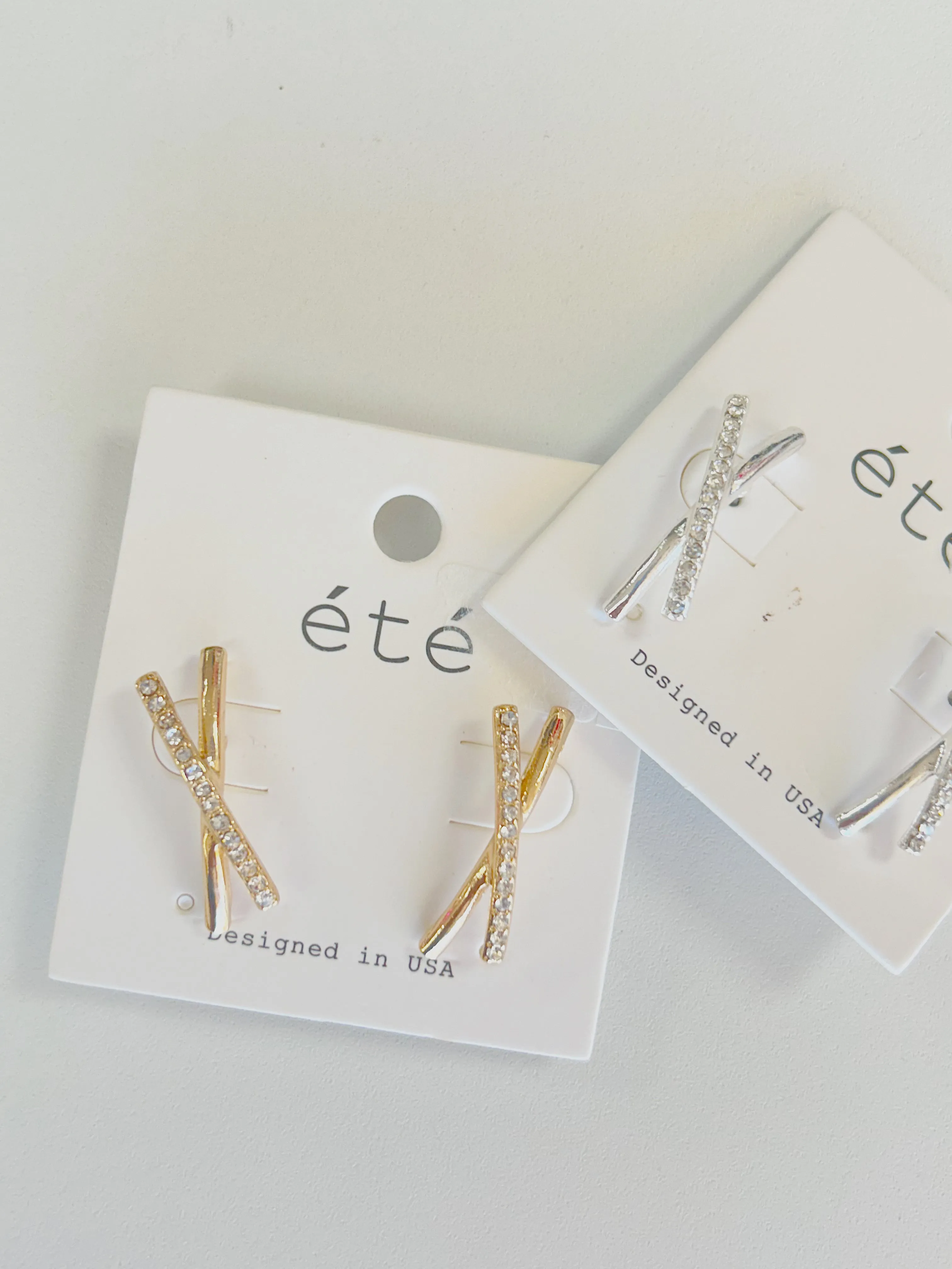 Diamond Paved Crossbar Earrings