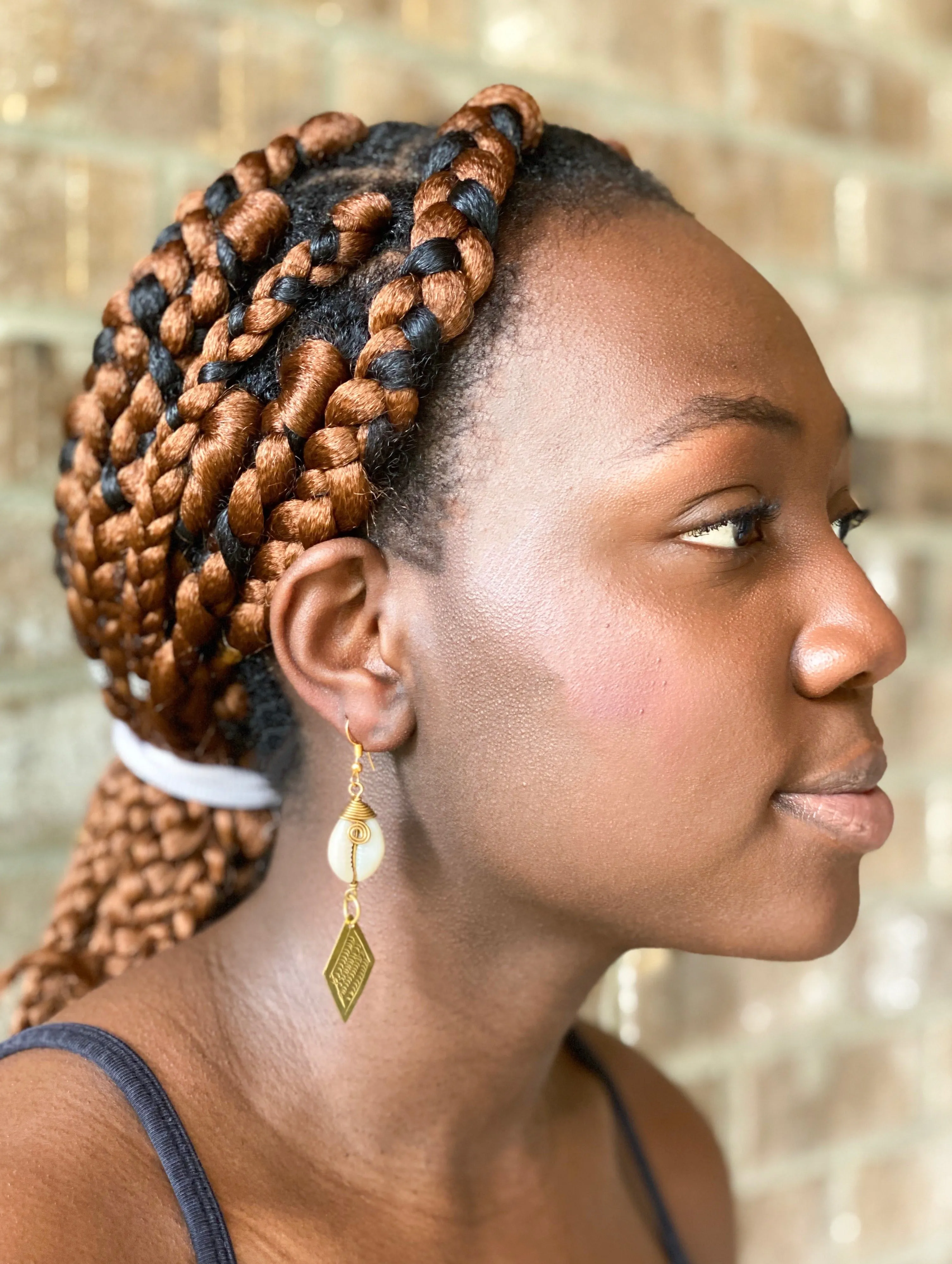 Diamond Shaped Brass & Cowrie Earrings