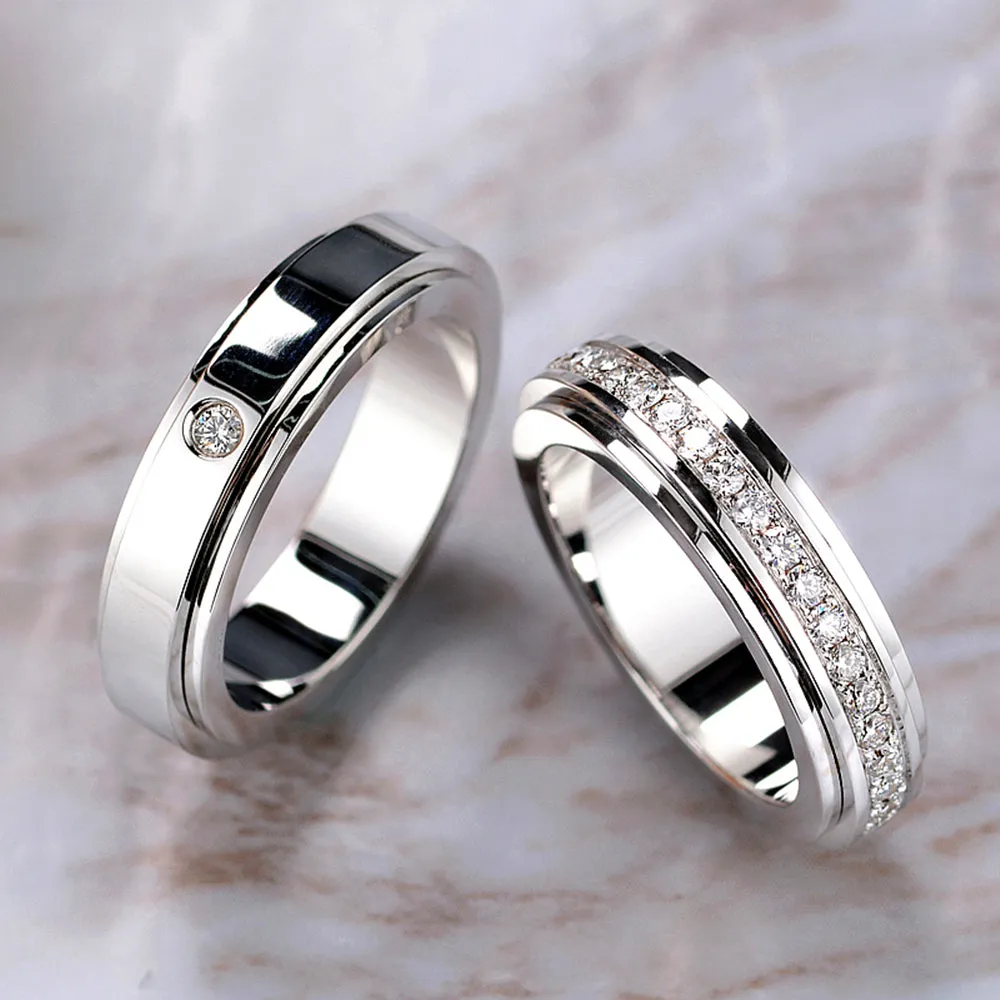 Diamond Spinner Matching Wedding Couple Rings