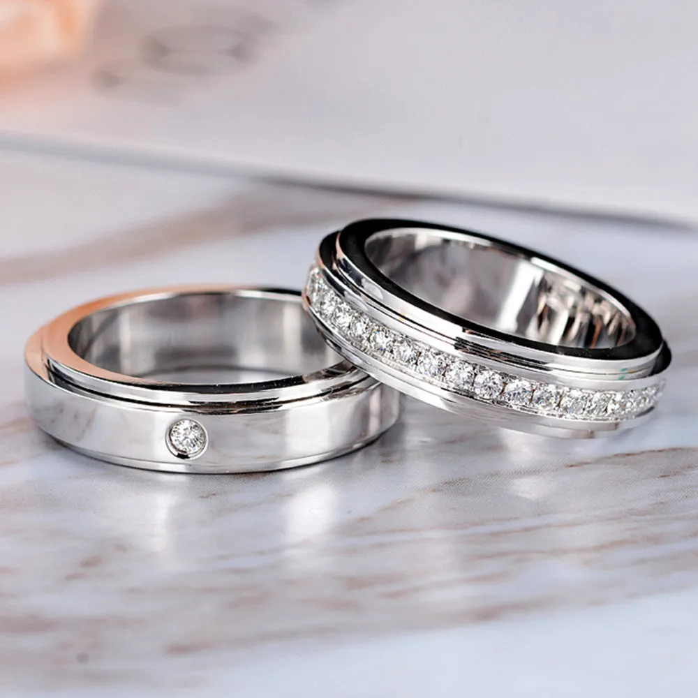 Diamond Spinner Matching Wedding Couple Rings
