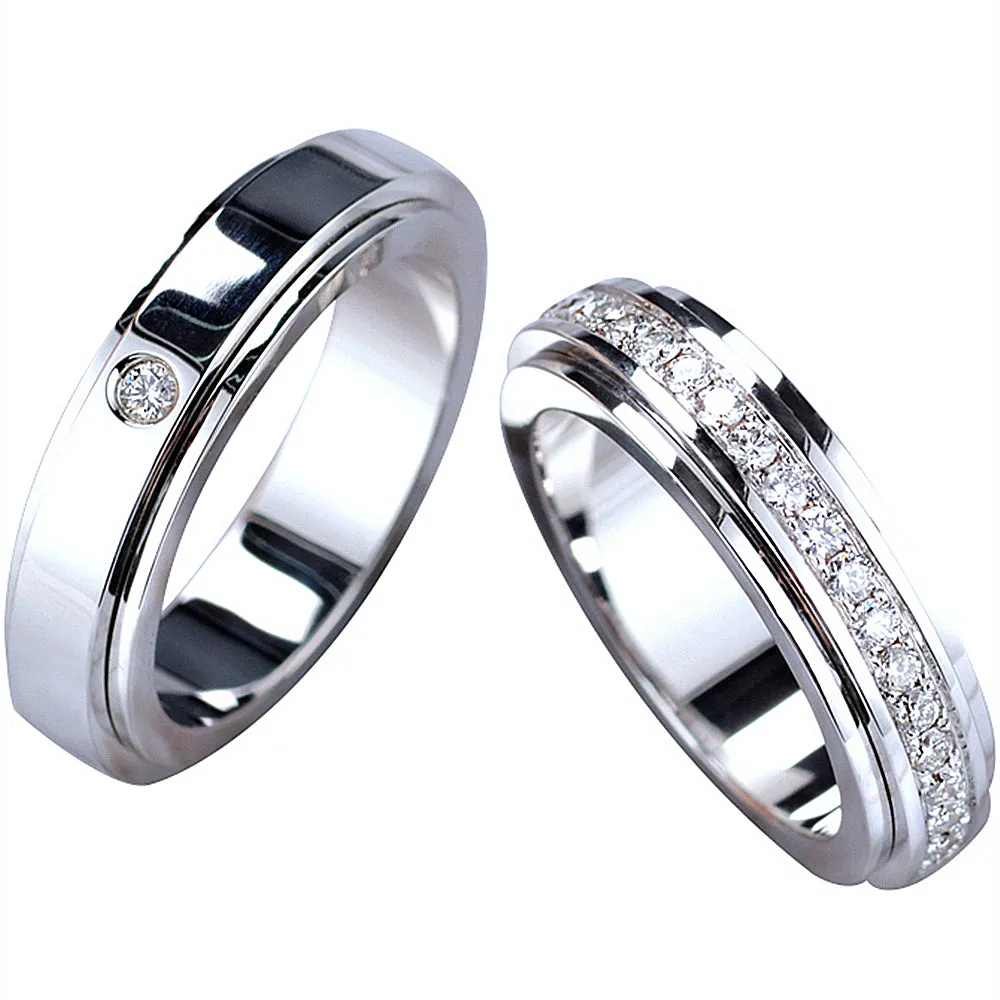 Diamond Spinner Matching Wedding Couple Rings