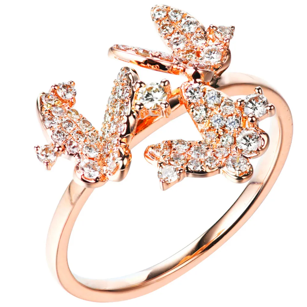 Diamond Three Butterflies Ring