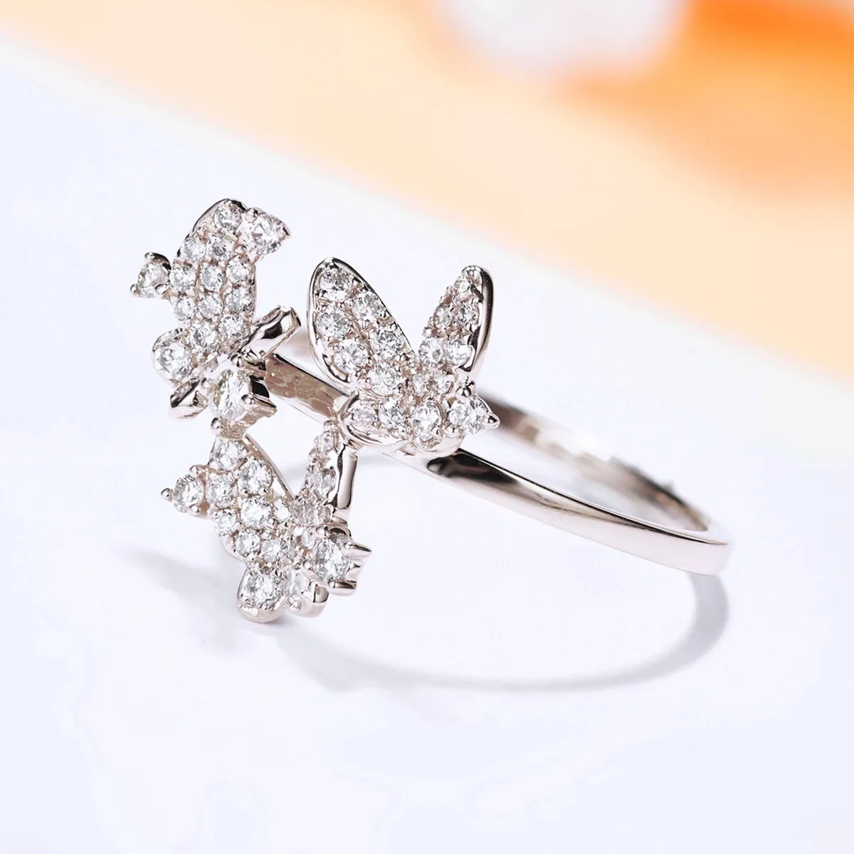Diamond Three Butterflies Ring