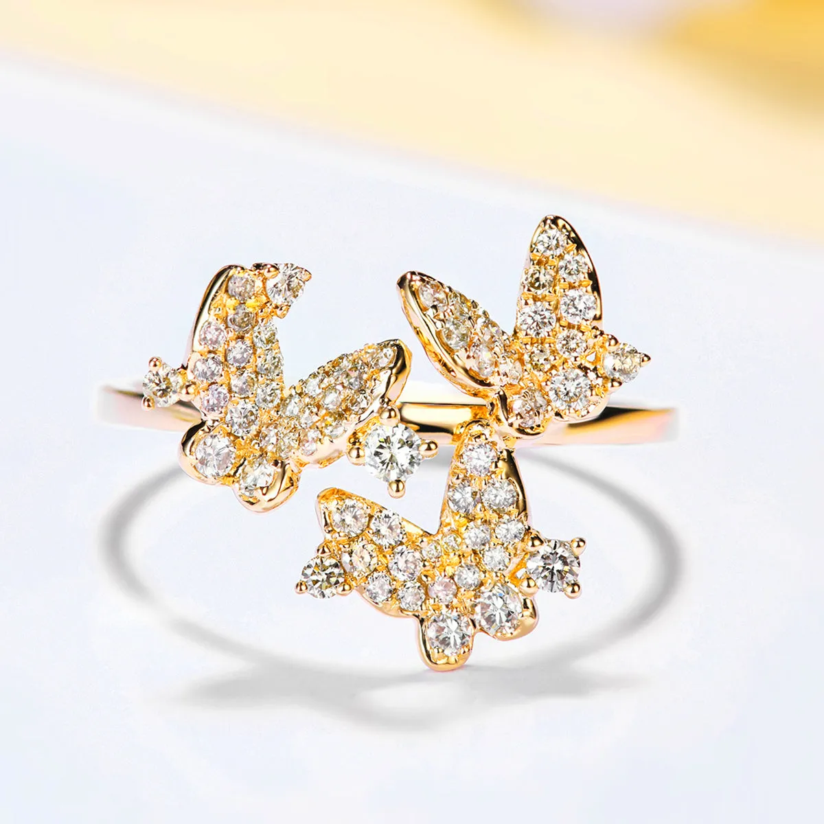 Diamond Three Butterflies Ring