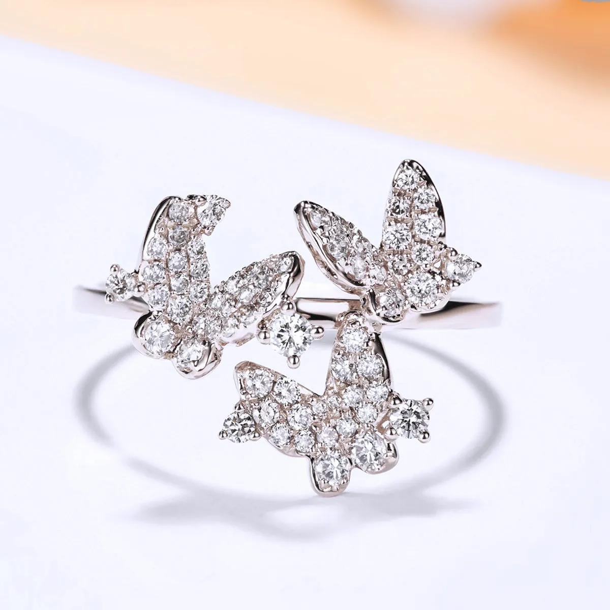 Diamond Three Butterflies Ring