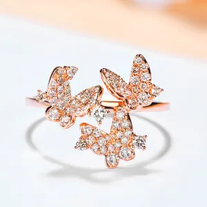 Diamond Three Butterflies Ring