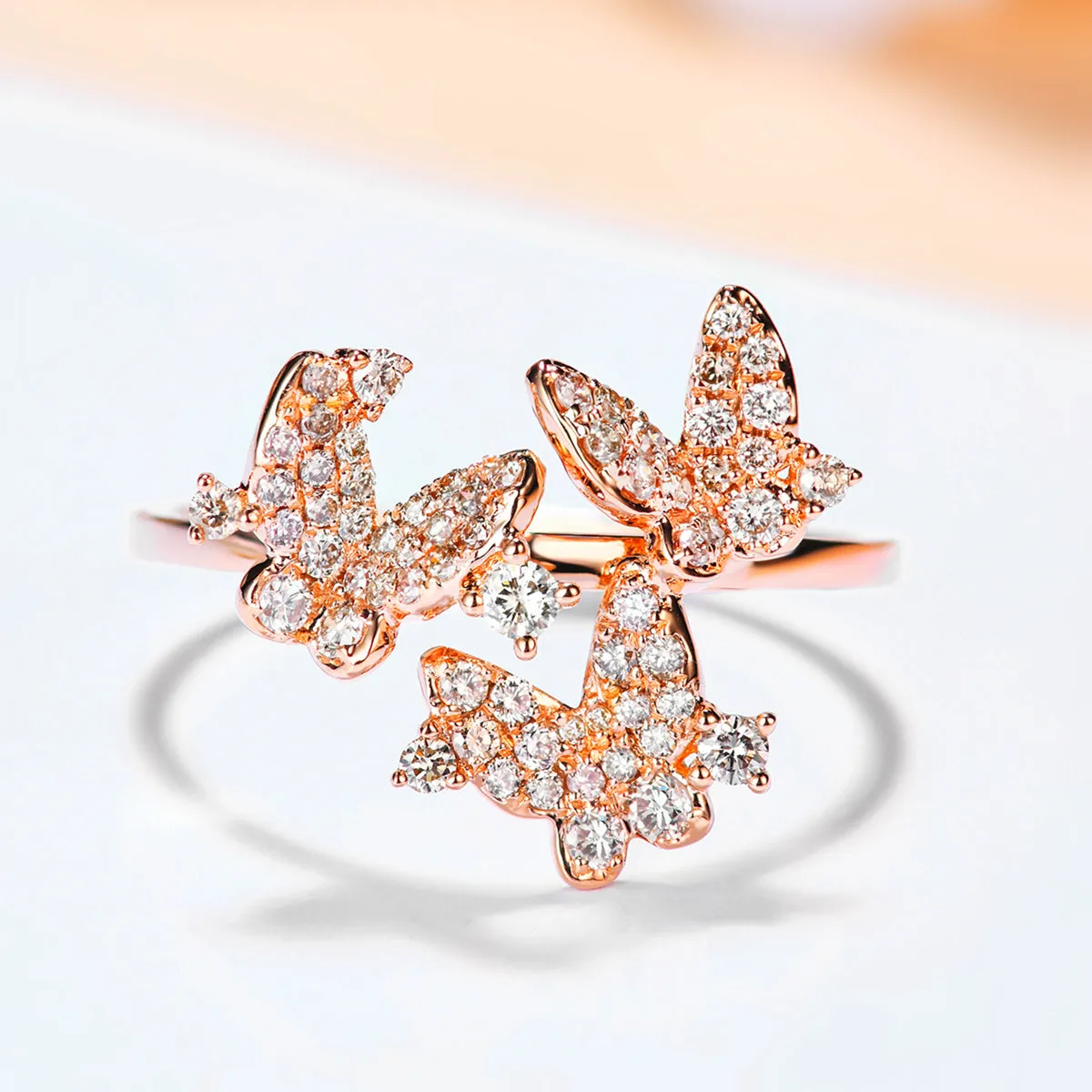 Diamond Three Butterflies Ring