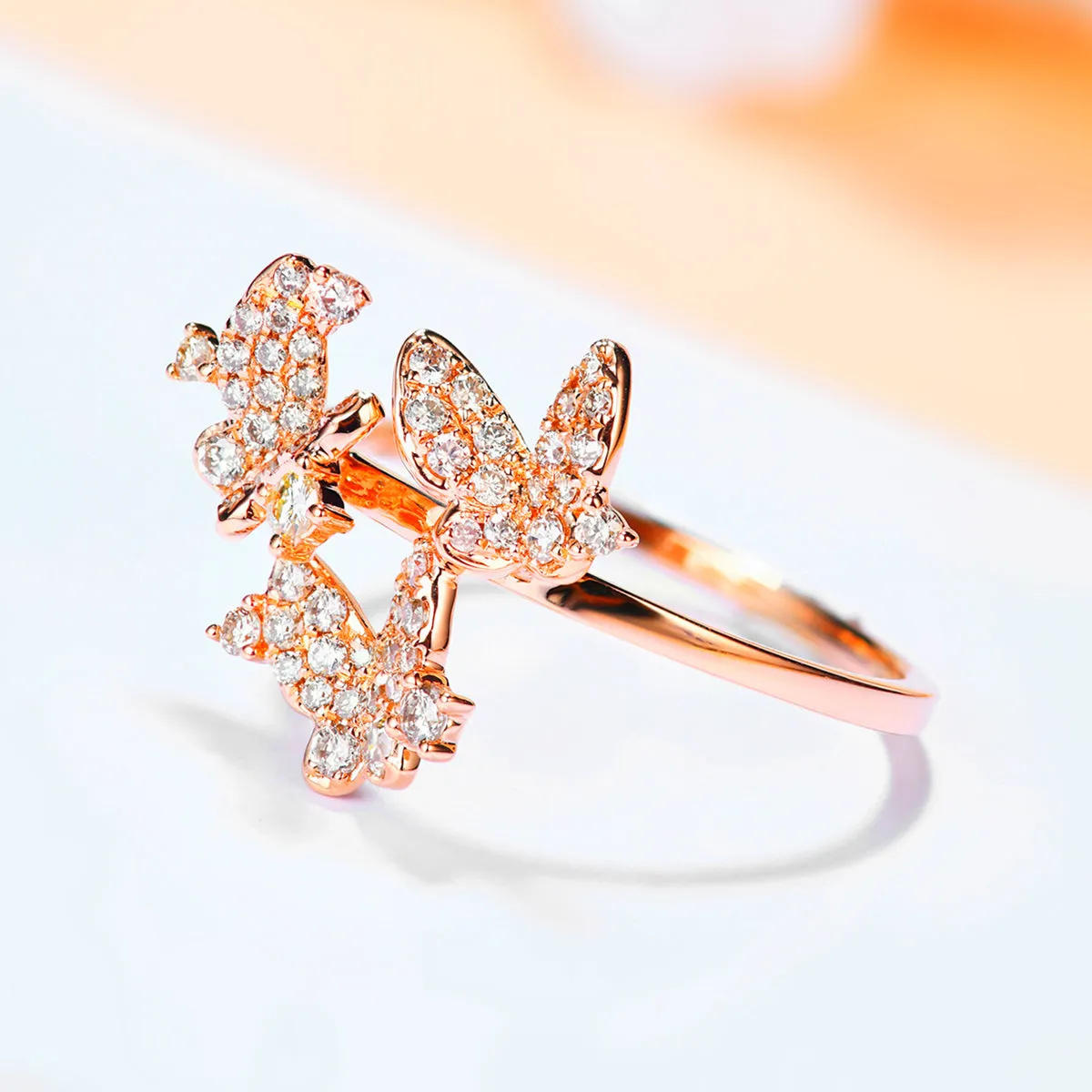 Diamond Three Butterflies Ring