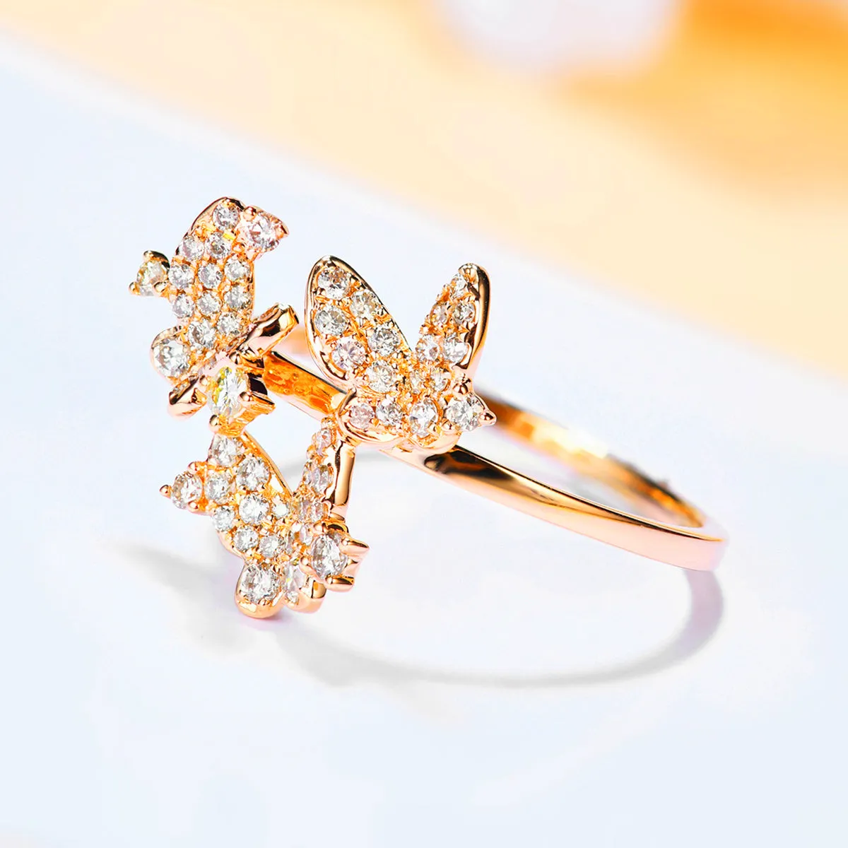 Diamond Three Butterflies Ring