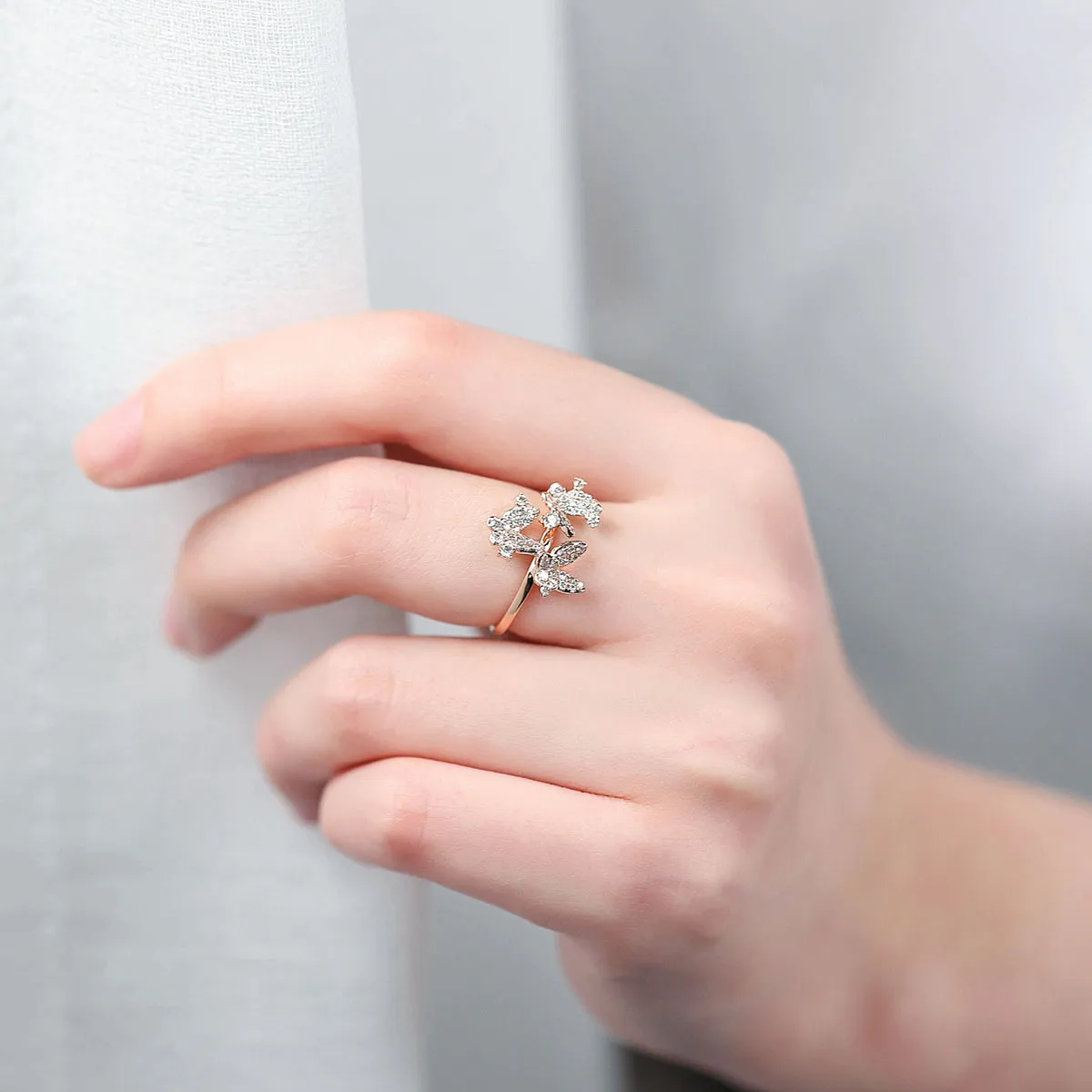 Diamond Three Butterflies Ring