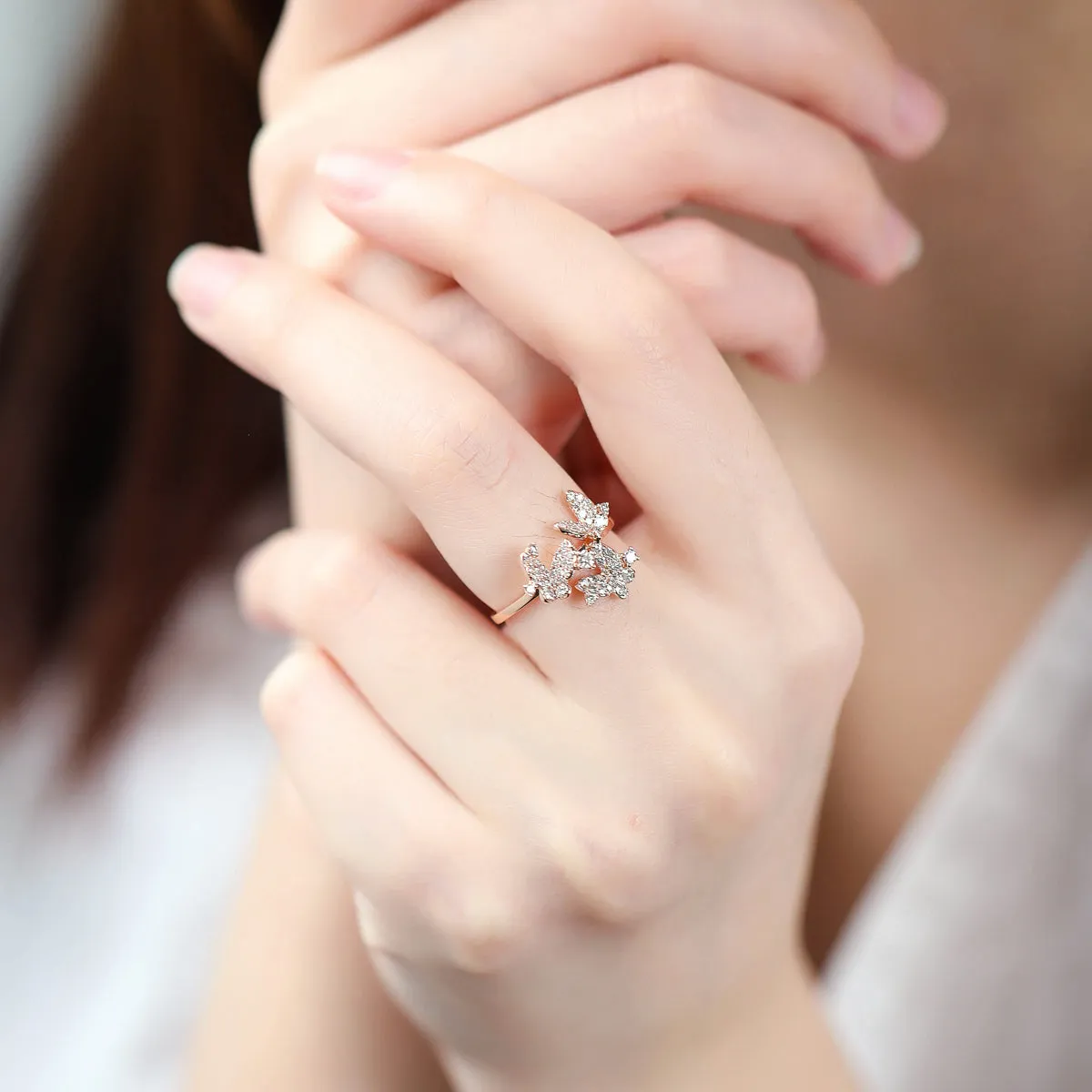 Diamond Three Butterflies Ring