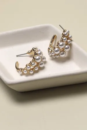 Double Row Pearl Mini Huggie Earrings