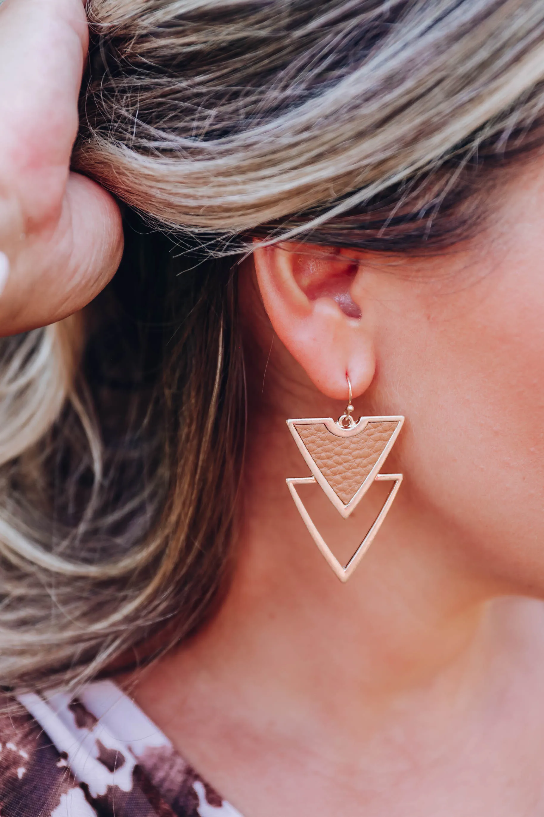 Double Trouble Triangle Earrings - Tan
