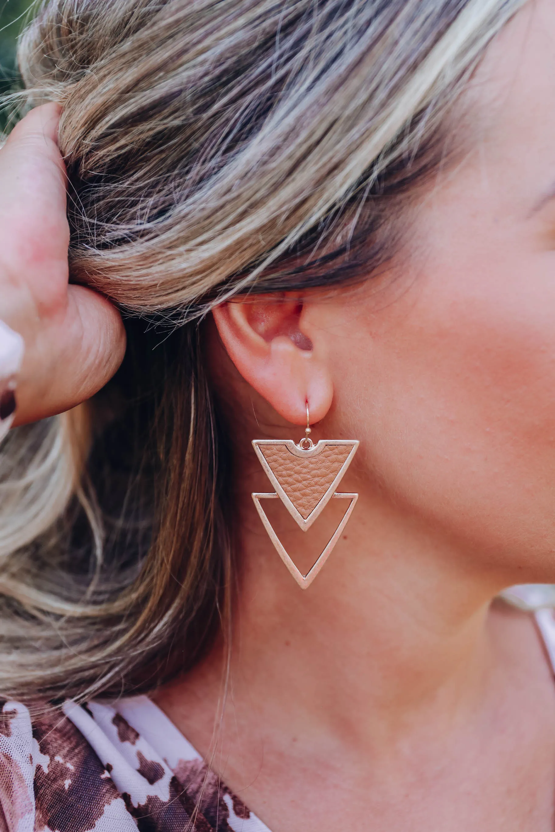 Double Trouble Triangle Earrings - Tan