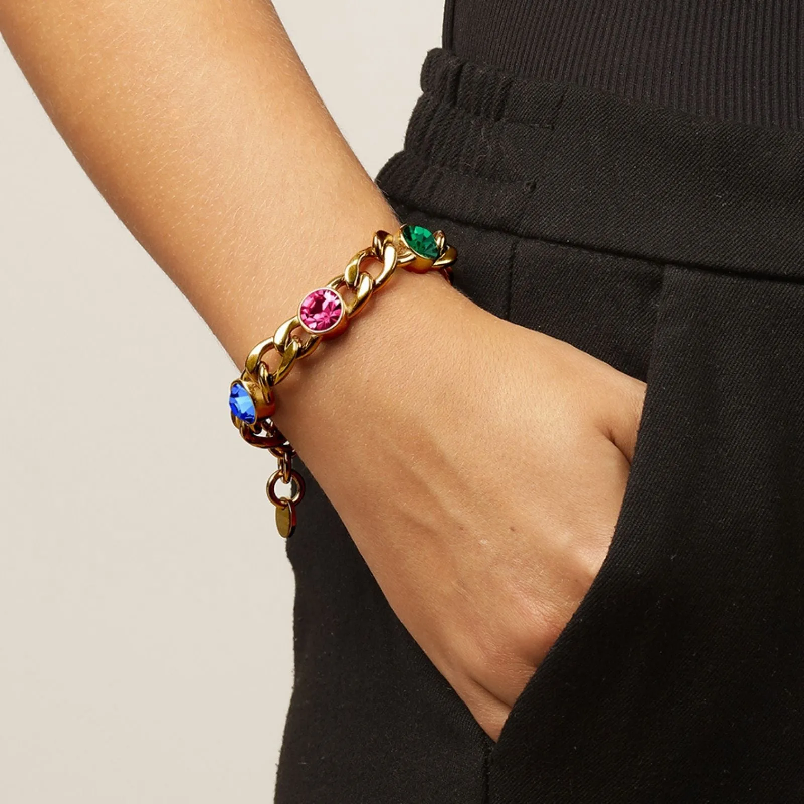 Dyrberg Kern Ariane Gold Curb Chain Bracelet - Rainbow