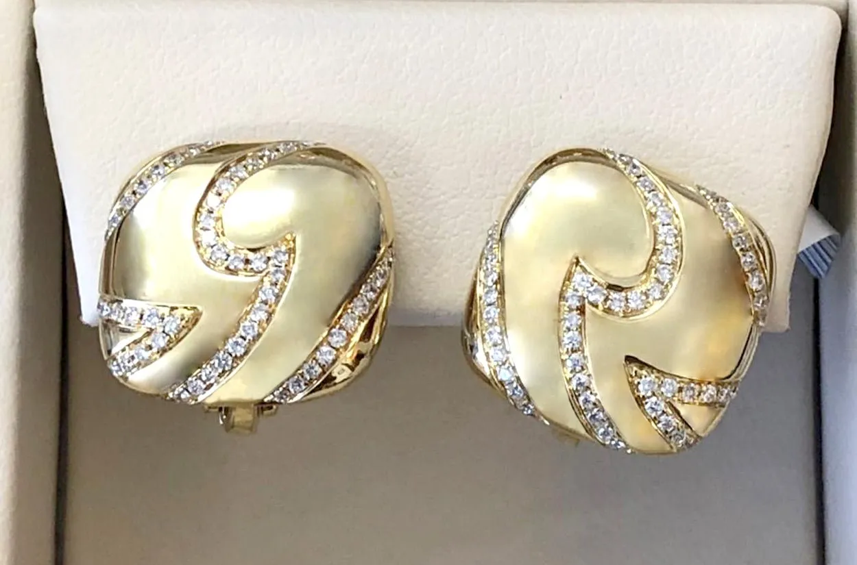 Earrings Gold Squares with Diamonds