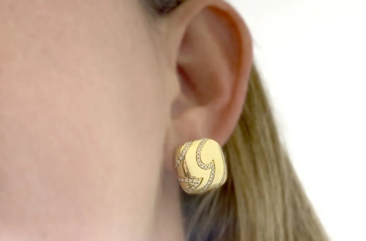 Earrings Gold Squares with Diamonds