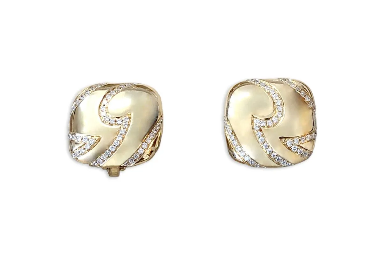 Earrings Gold Squares with Diamonds