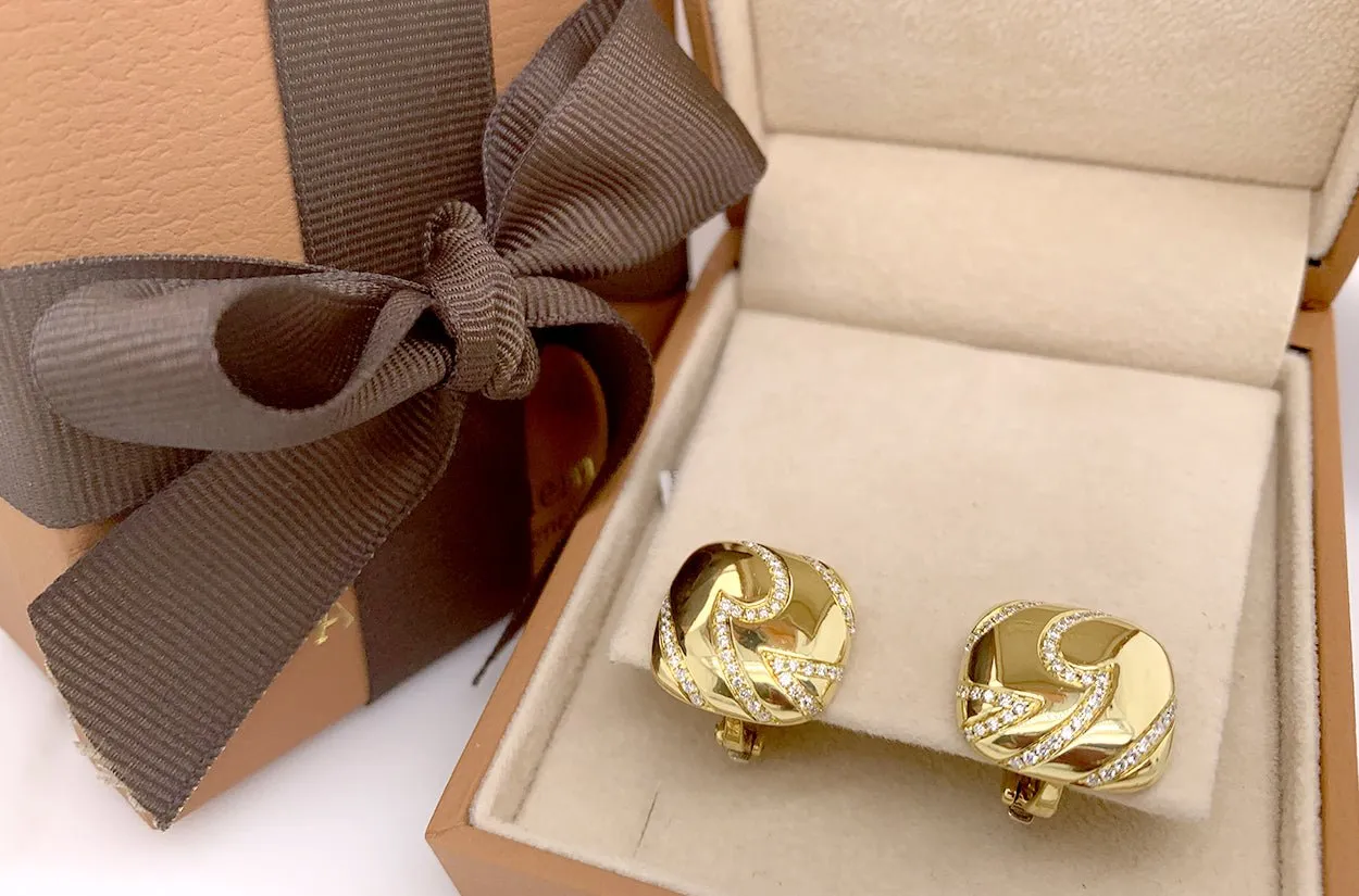 Earrings Gold Squares with Diamonds