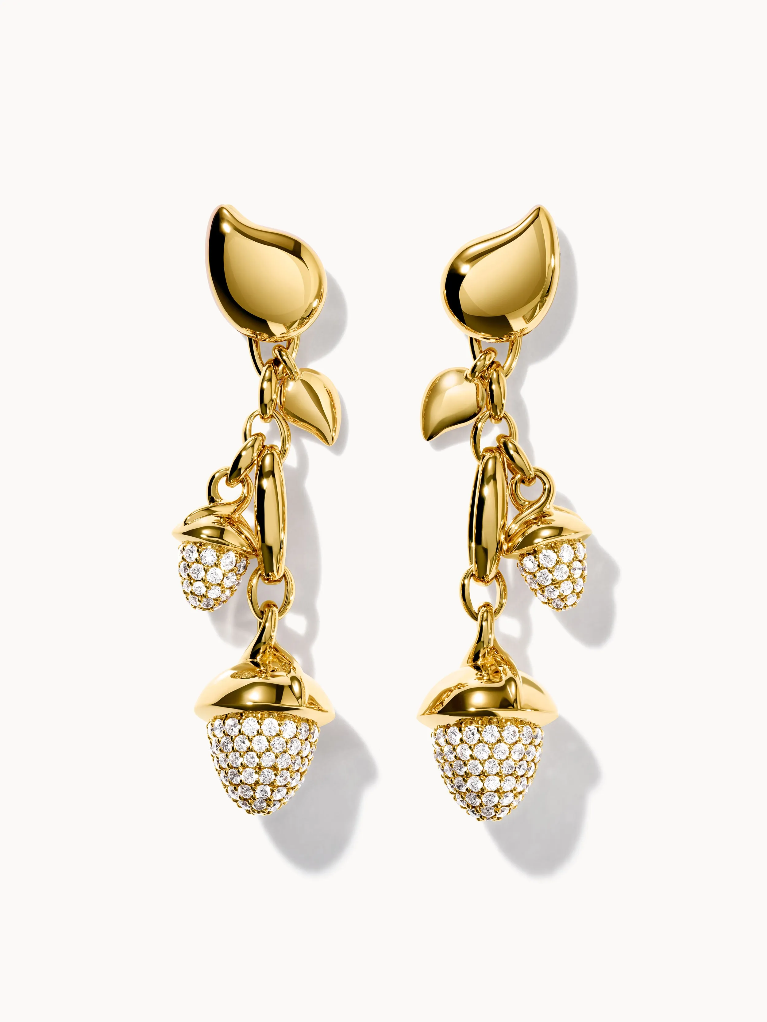 Earrings MIKADO Dangling 2 Acorns - Diamond Pavé Diamond Pavé